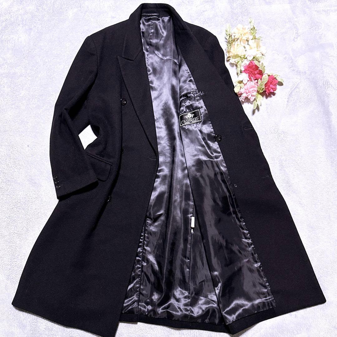 【未使用】CASHMERE ウールカシミヤ ダブル ロングコート マキシ丈 黒