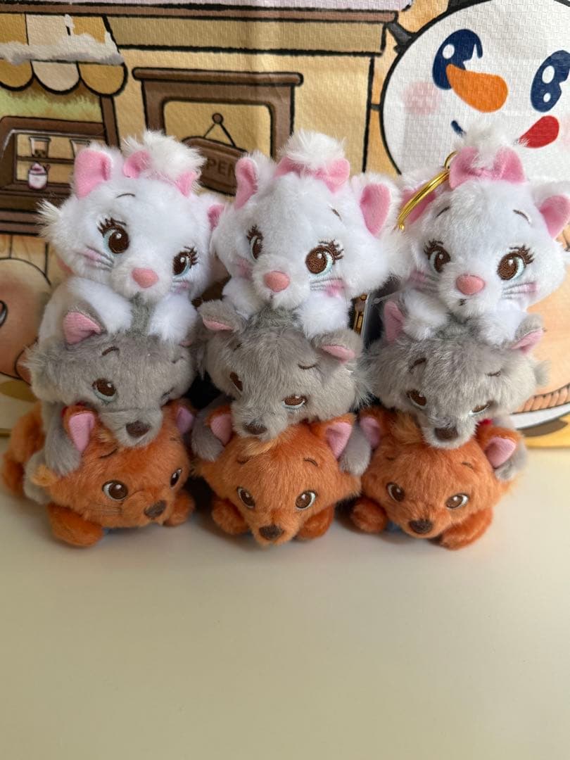 おしゃれキャット マリー、ベルリオーズ、トゥルーズ ぬいぐるみキーホルダー3点