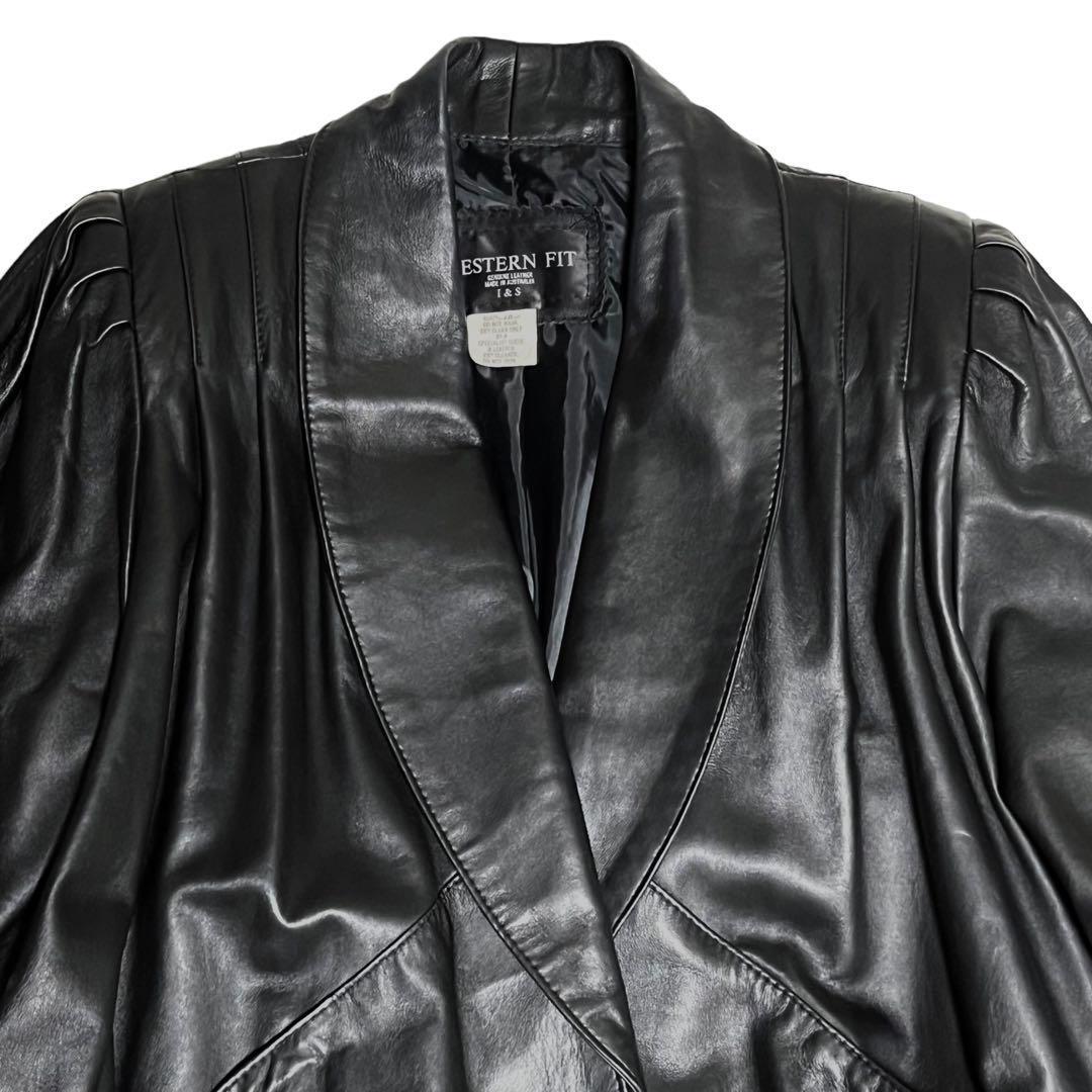 【大きいサイズ】レザー ジャケット ヘチマカラー ドレープ オーストラリア製 黒