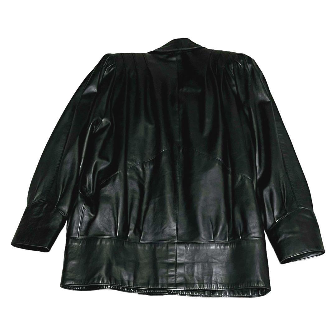 【大きいサイズ】レザー ジャケット ヘチマカラー ドレープ オーストラリア製 黒