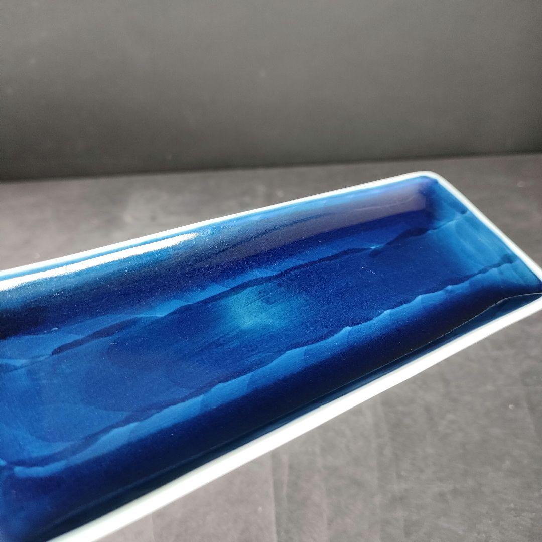 C8-2/有田焼/源右衛門/染付濃藍長角皿7客/飾皿/銘々皿/向付/懐石料理