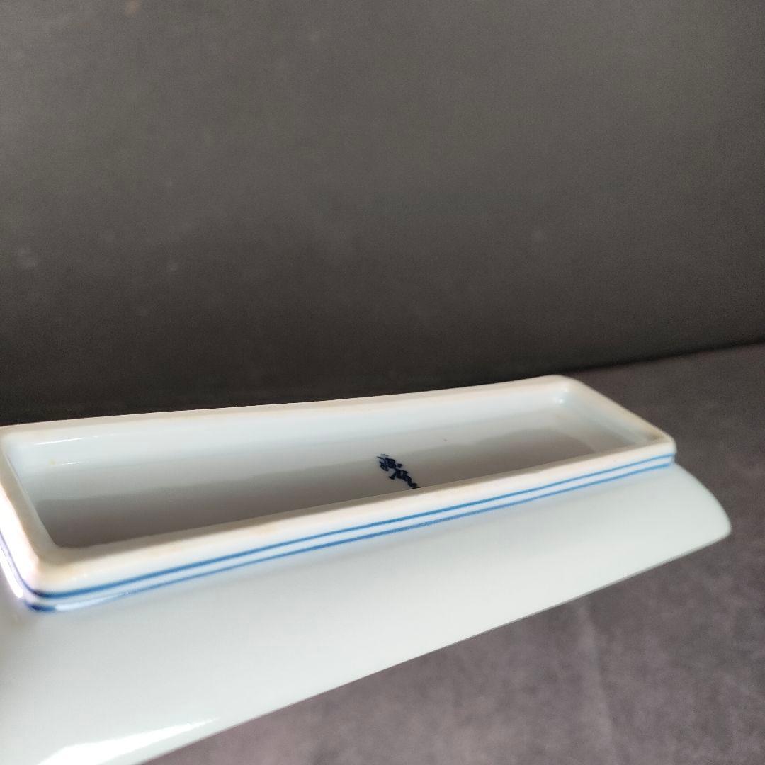 C8-2/有田焼/源右衛門/染付濃藍長角皿7客/飾皿/銘々皿/向付/懐石料理