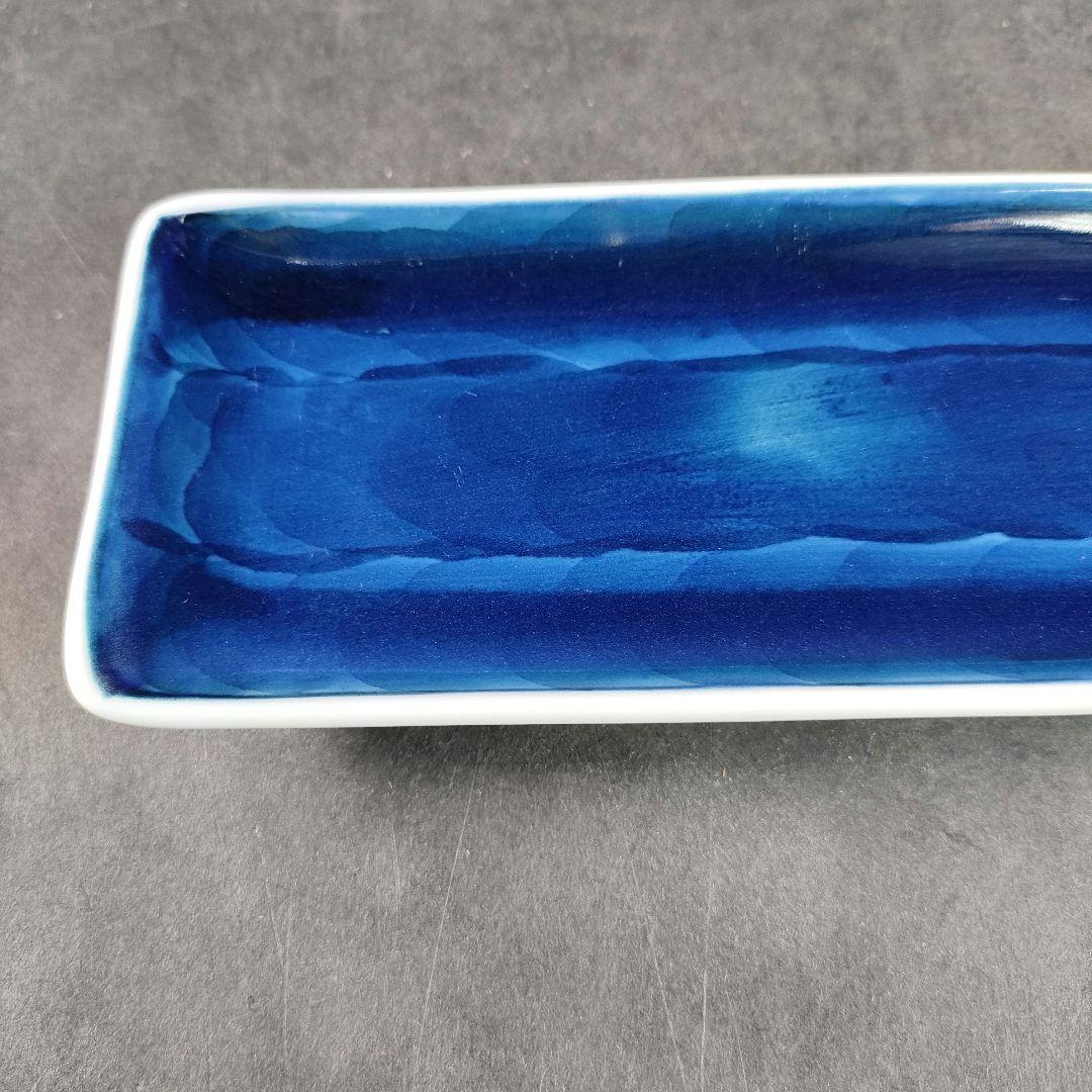 C8-2/有田焼/源右衛門/染付濃藍長角皿7客/飾皿/銘々皿/向付/懐石料理