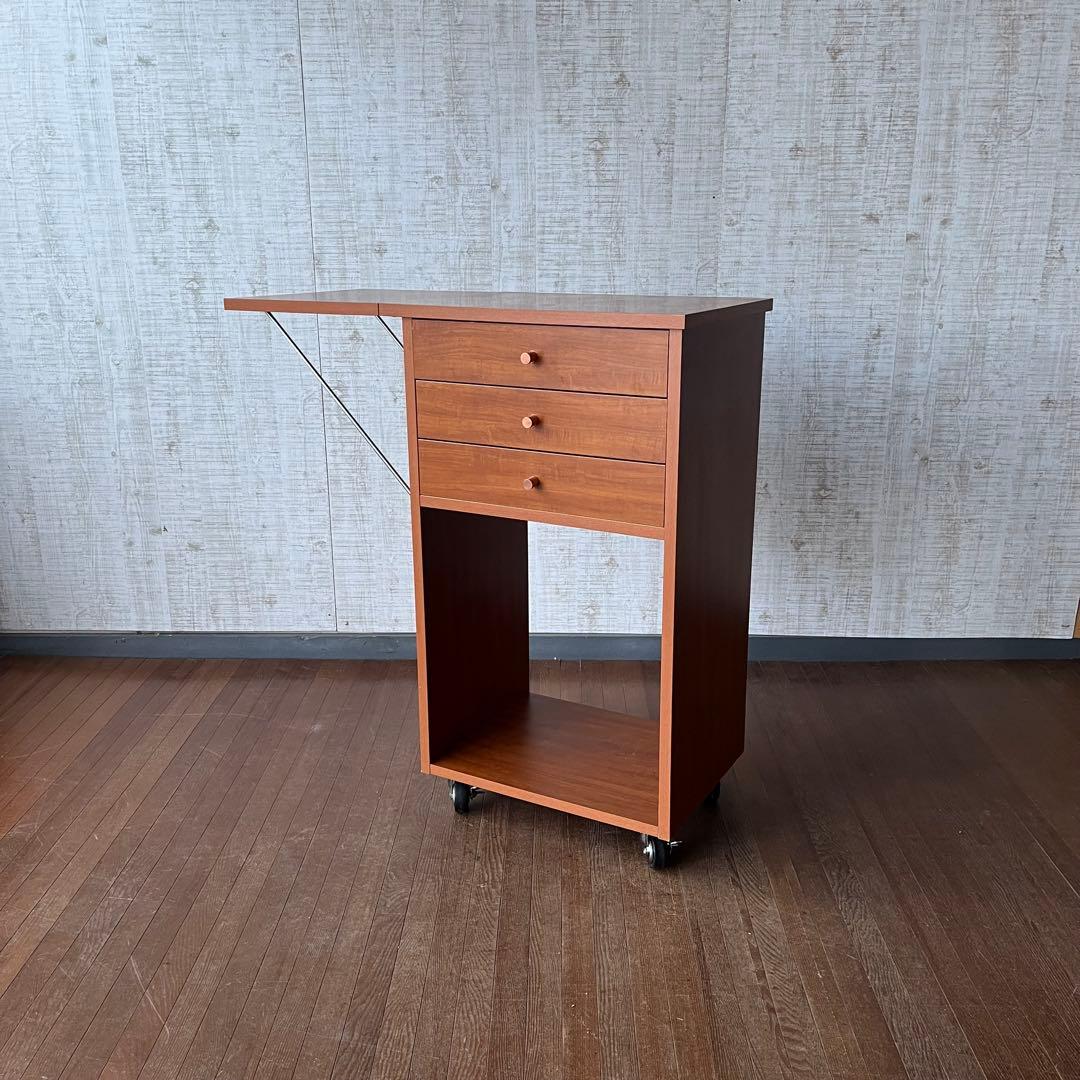 【アンティーク】木製 作業台 収納棚 バタフライワゴン 引き出し 北欧レトロ