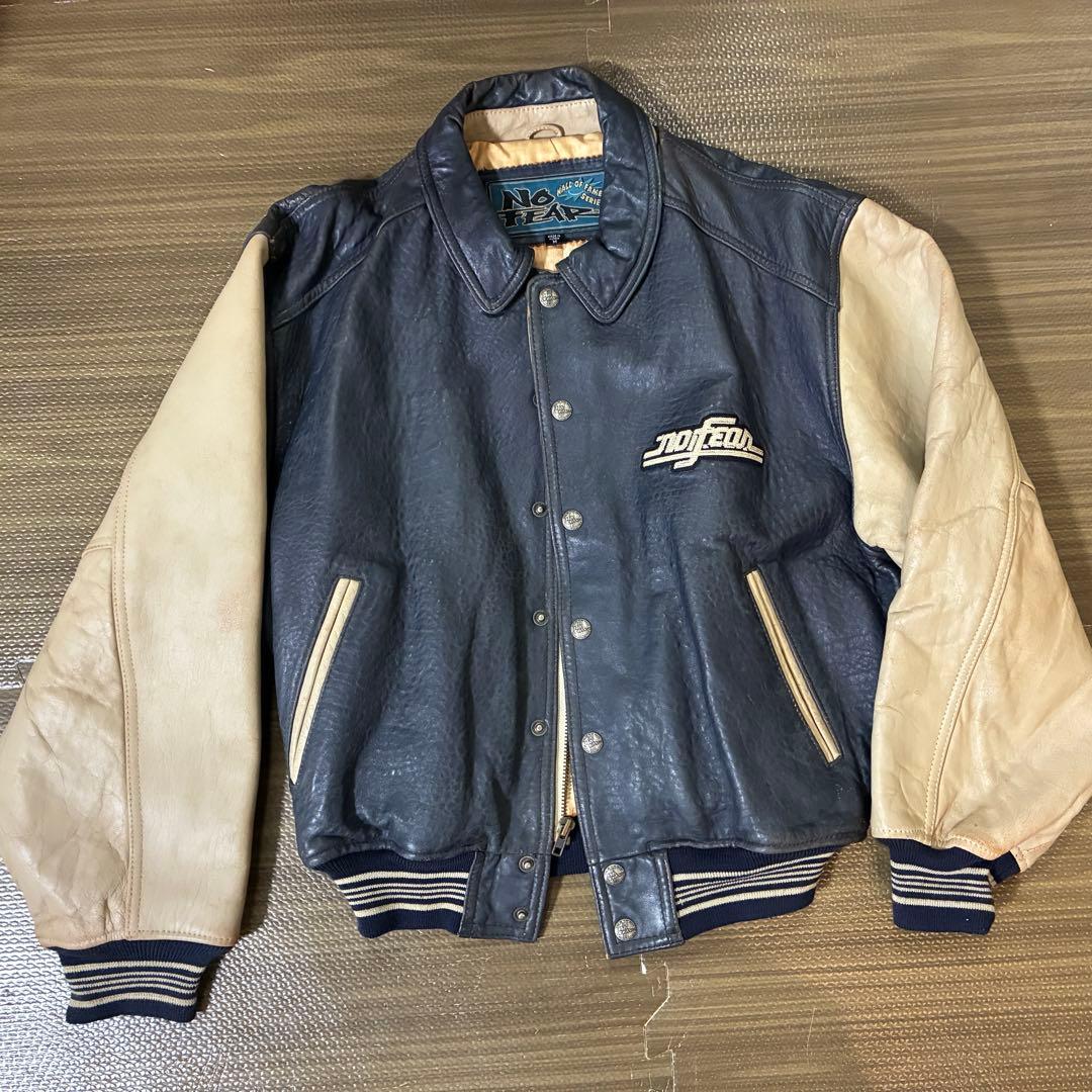 【超希少】90s NO FEAR オールレザー スタジャン ビッグロゴ 本革 M