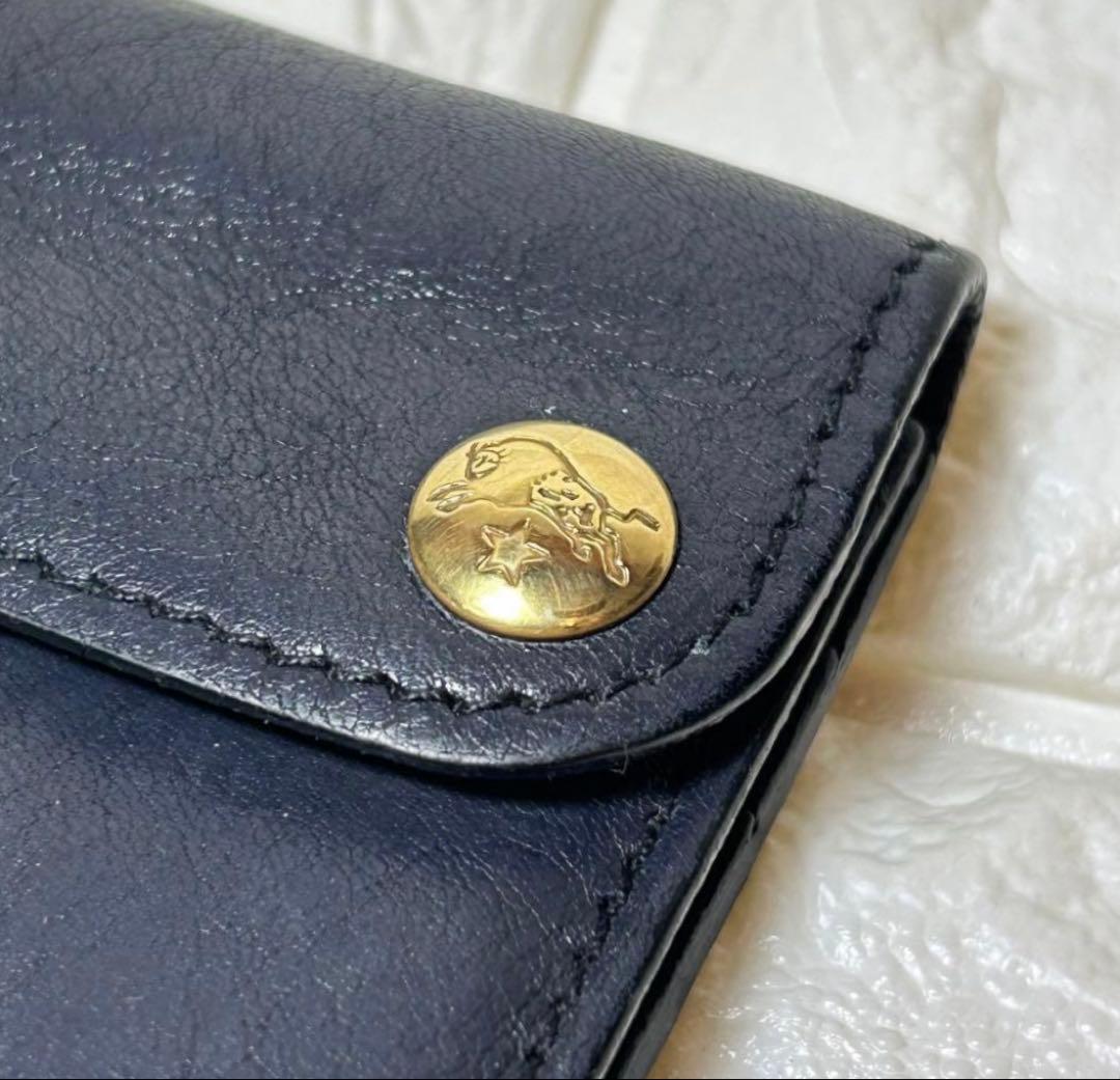 イルビゾンテ　三つ折り財布　ミニウォレット　シボ革　レザー　ネイビー