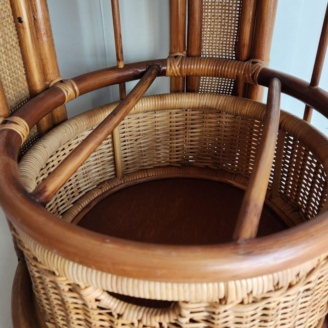 ヴィンテージ 籐 ラタン 円柱型 チェスト 籐家具 ランドリーチェスト　レトロ