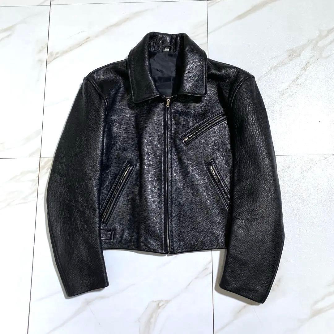 希少♡ヴィンテージ 肉厚 短丈 カウレザージャケット 光沢 シボ革 牛革 L