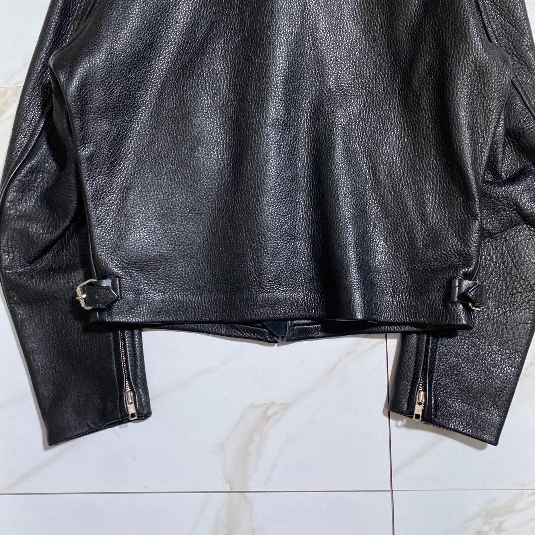 希少♡ヴィンテージ 肉厚 短丈 カウレザージャケット 光沢 シボ革 牛革 L