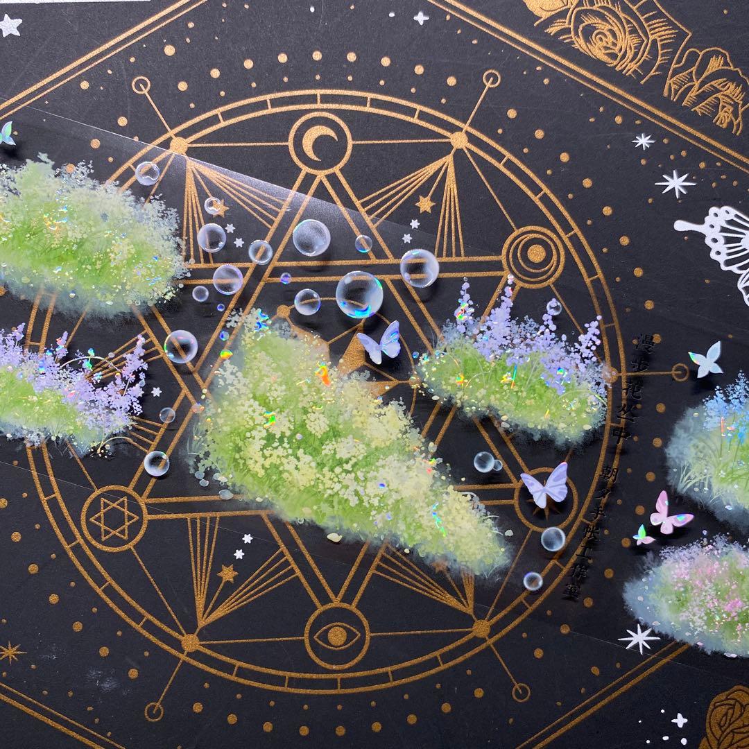 【9160】海外　中古巻　貝殻光マスキングテープ　半透明　芝生　お花　装飾系