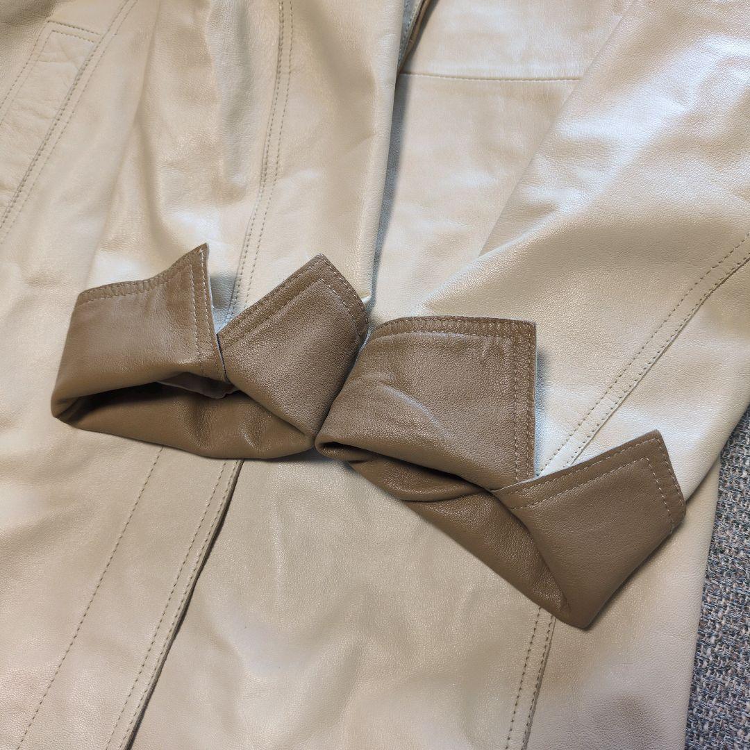 バルマン　ラムレザー　バイカラーコート　アイボリー×ブラウン　本革　羊革