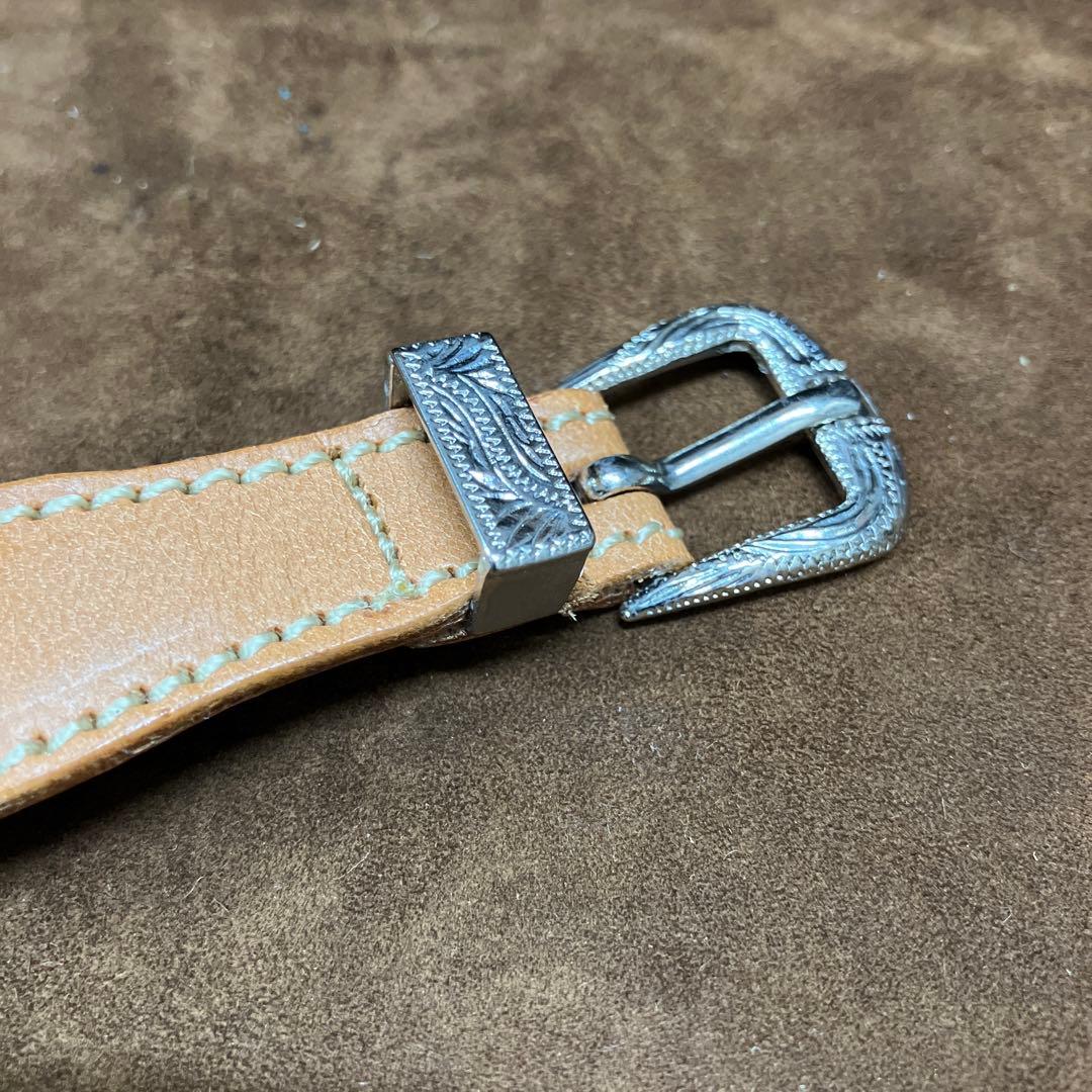 USA天然石ターコイズ入り文字盤牛革ヌメ腕時計(メンズサイズ)幸福を招く空色の石