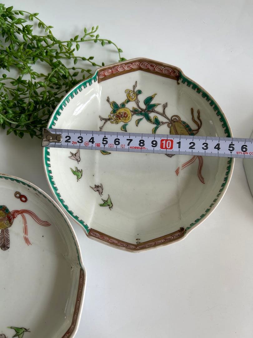 古伊万里 酒井田柿右衛門？ 染錦 花鳥亀文　角福 渦福 骨董 5枚