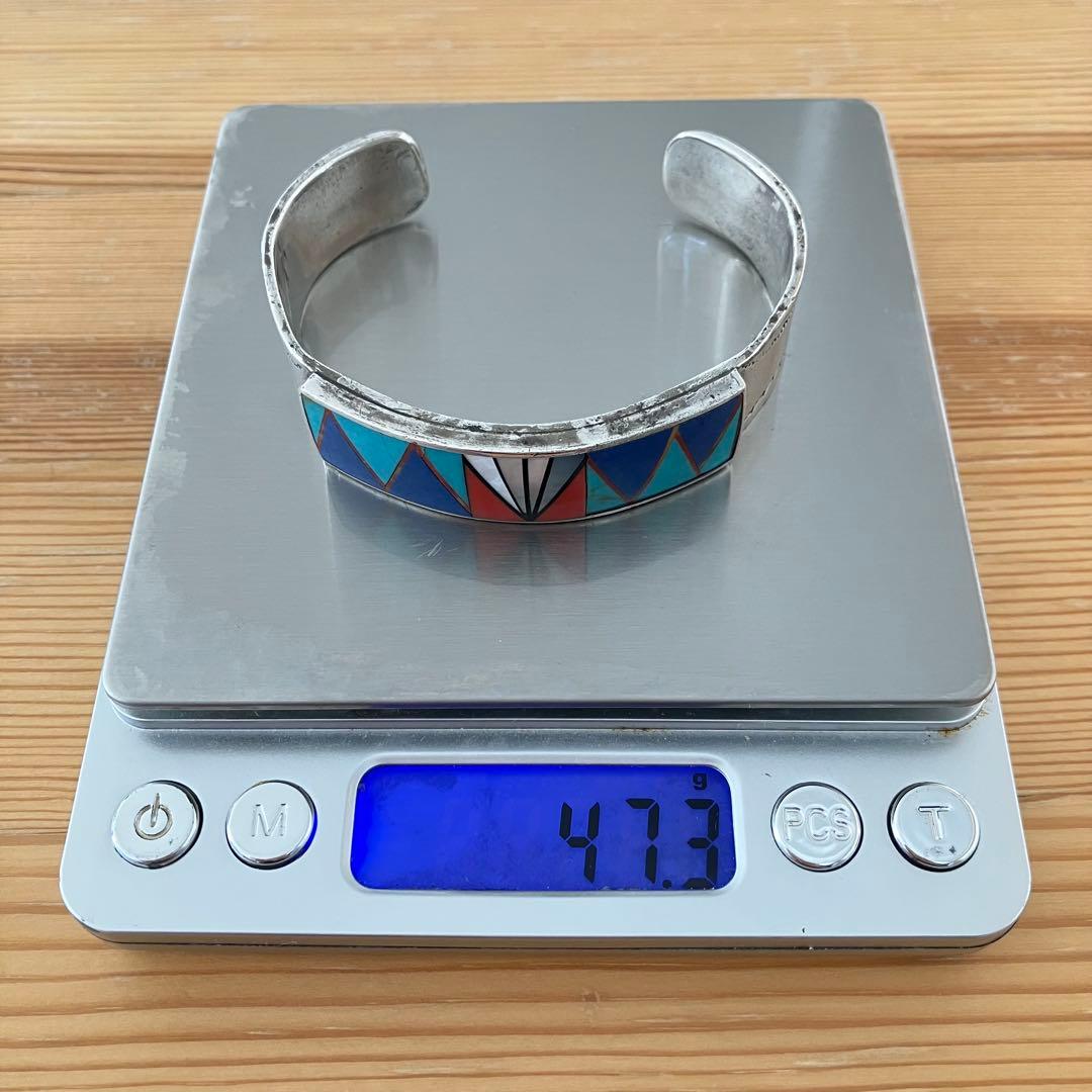 47g ズニ族 スターリングシルバー インレイ マルチストーン ブレスレット