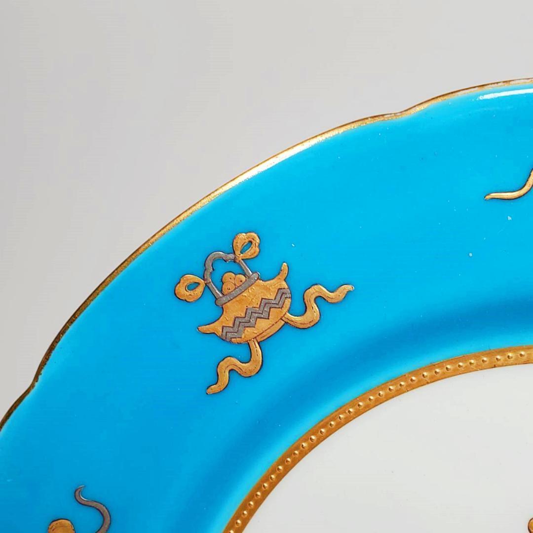 ミントン逸品 ！１９世紀中葉 プレート ターコイズ 金盛蝶鳥図文レイズドゴールド