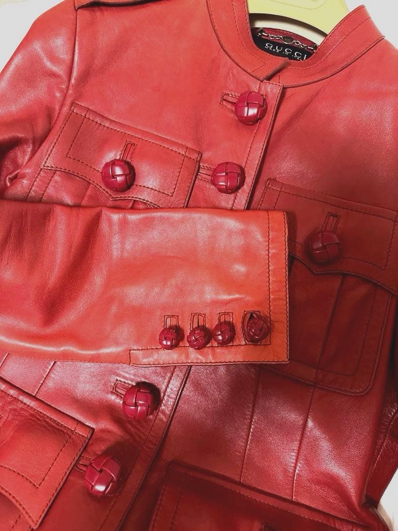 GUCCI 本革 ラム レザージャケット 38 レッド