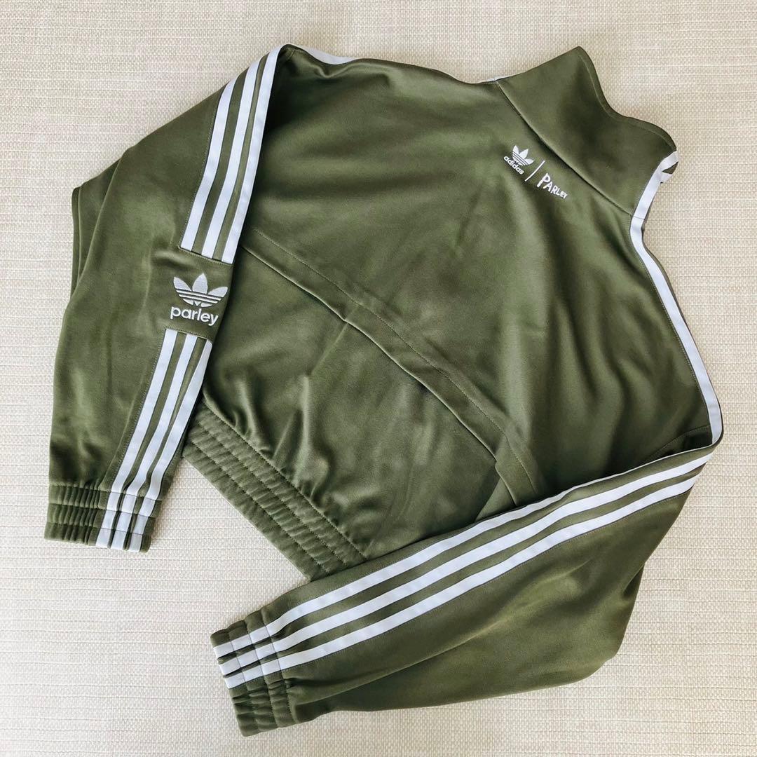 【美品】アディダス パーリィ トラックジャケット ショート丈 くすみグリーン