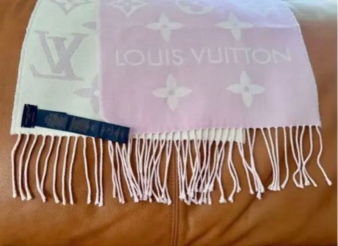 LOUIS VUITTON ロゴ入りマフラー ピンク/ホワイト