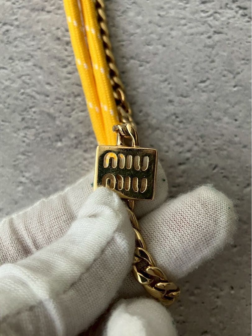 ミュウミュウ 　レザーxコードxメタル トリック　キーホルダー