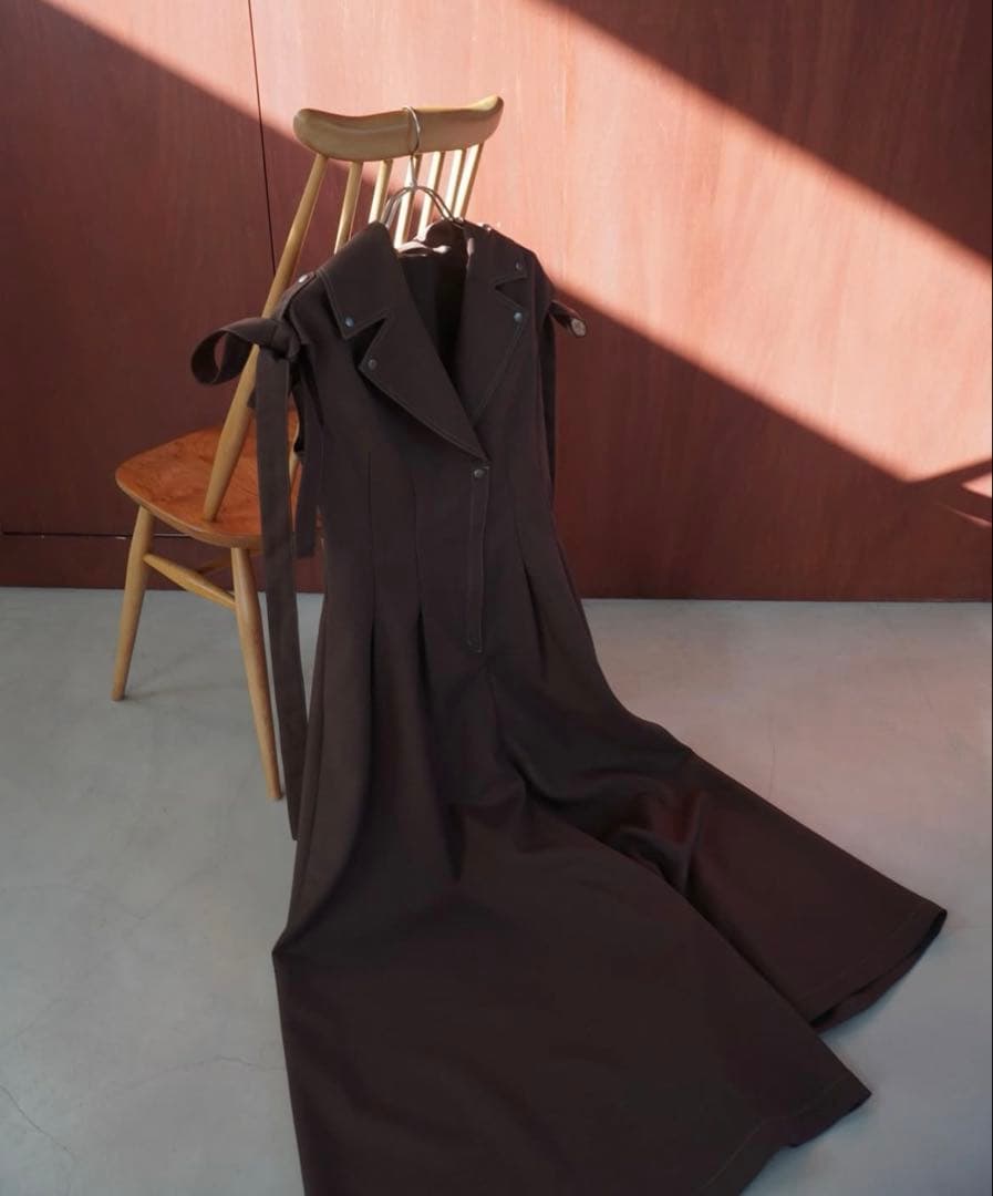 【月曜日までの金額】Aimeine 肩リボン付きオールインワン ブラウン S