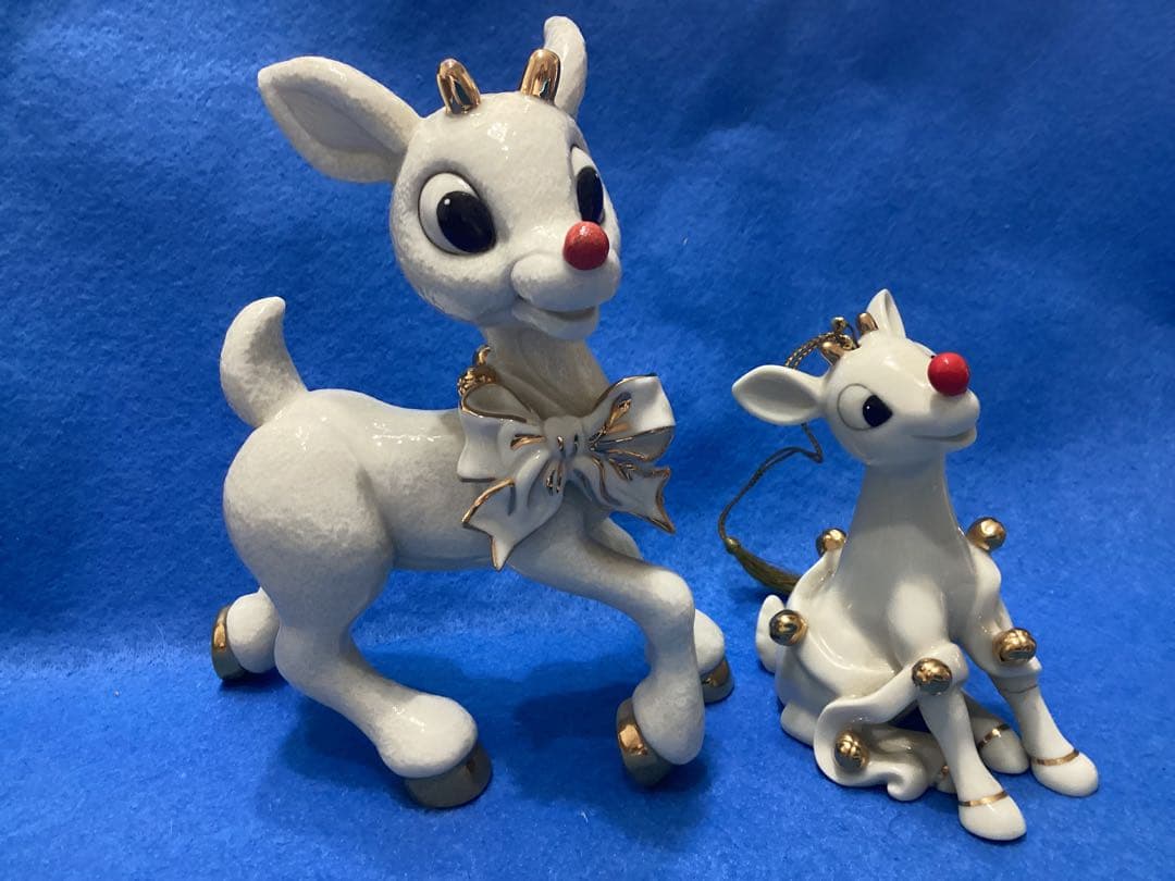 レノックス　ルドルフ　フィギュリン　赤鼻のトナカイ陶器製置物2点まとめ売り