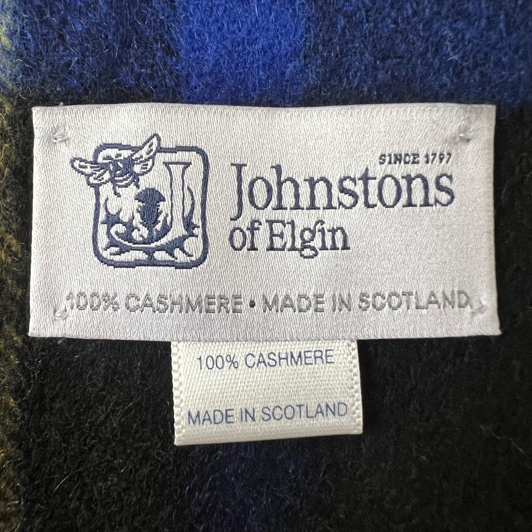 【美品】ジョンストンズ カシミヤ 大判ストール ブラックスチュアート チェック