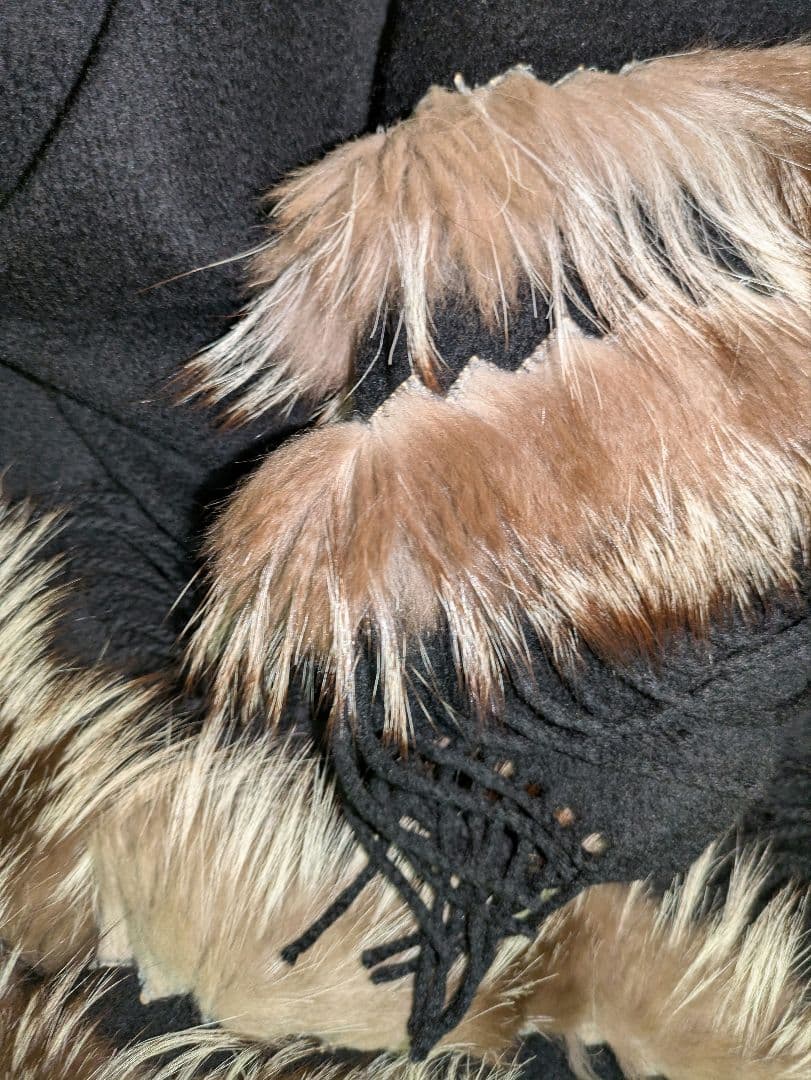 【ジャン ルイシェレル】カシミヤ100%　ファー付き特大判ストール　ショール美品