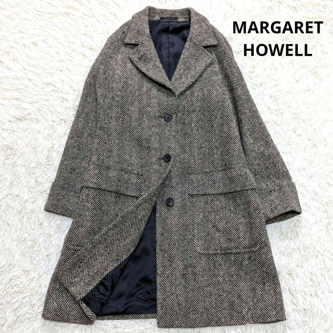マーガレットハウエル ウール チェスターコート ロング ヘリンボーン L
