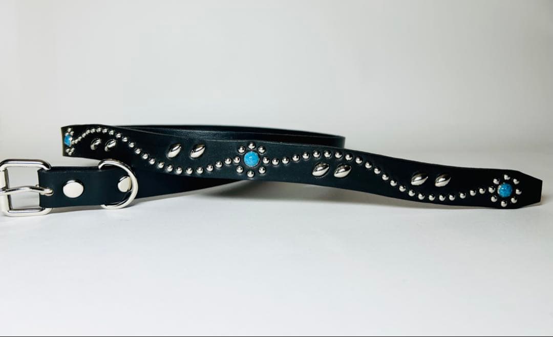 スタッズナローベルト22mm幅　ダブルリーフターコイズ　htcナロー好き