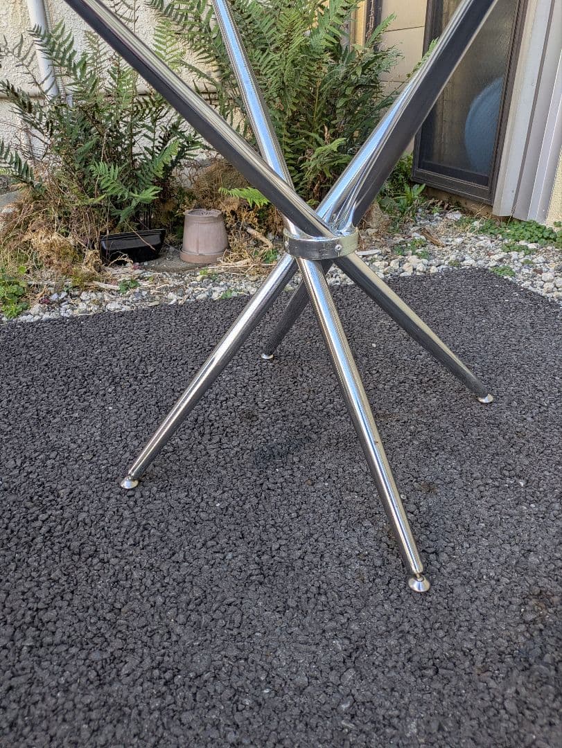 80sミッドセンチュリー円形強化ガラス天板 ダイニングテーブル 折りたたみ