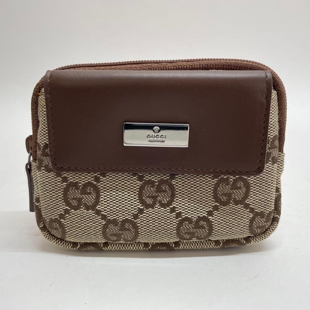 1735 GUCCI グッチ ケース キャンバス ジップ 美品 ブラウン