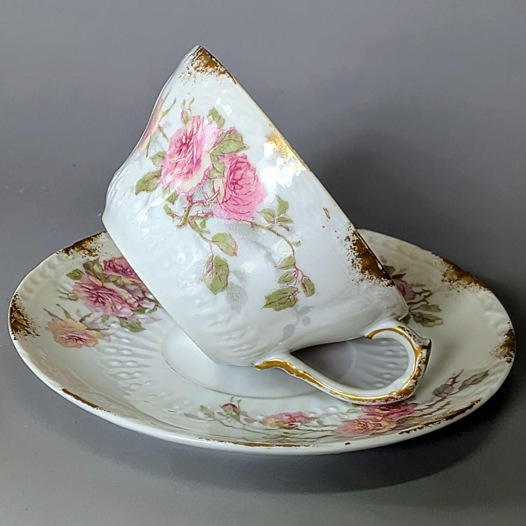 アビランド リモージュ　フランスアンティーク/薔薇暈し金彩/カップ&ソーサー