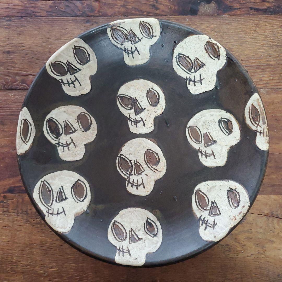 工房十鶴　十鶴　やちむん　大皿　26cm　スカル ドクロ