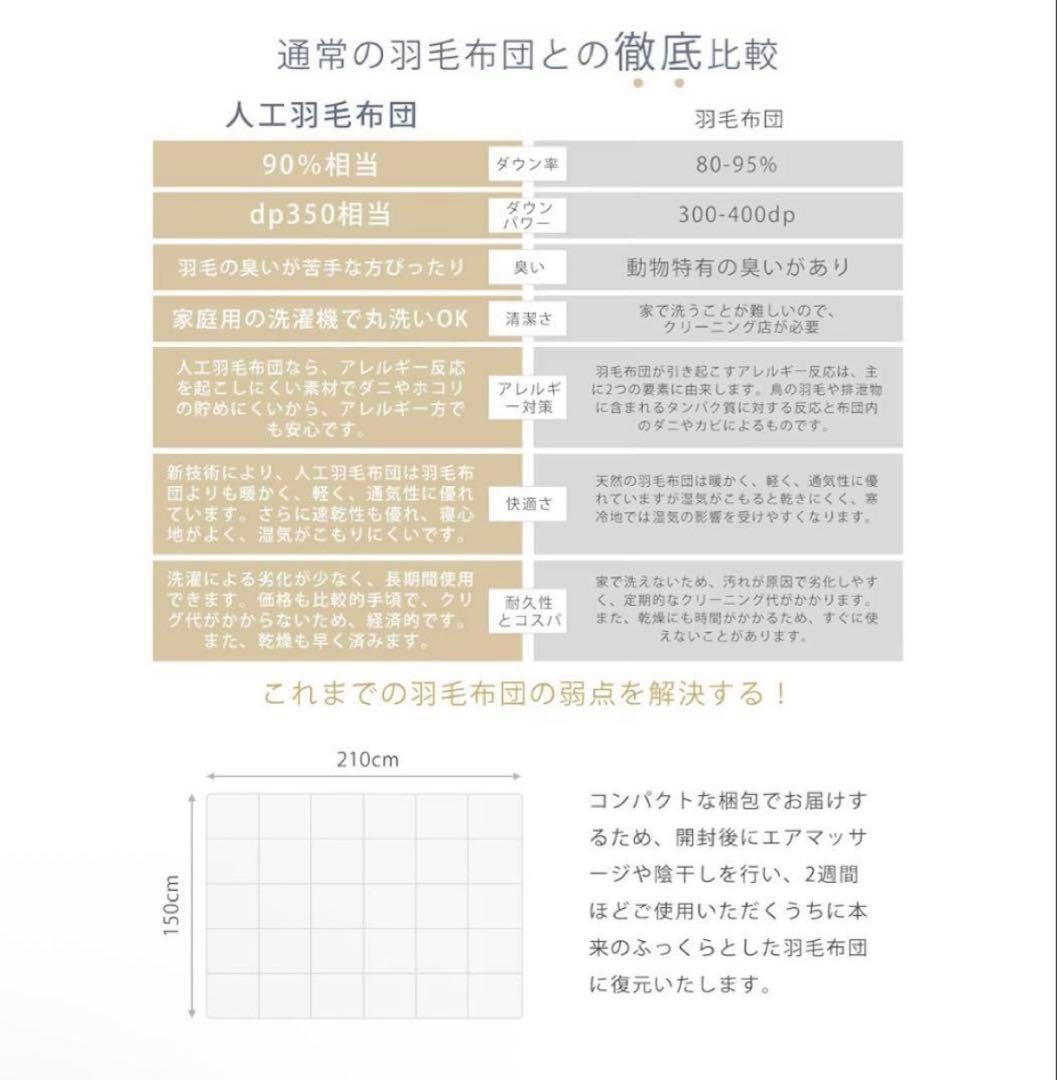 【丸洗い◎】人工羽毛布団 シングル 防ダニ ほこりが出にくい 2枚セット　白