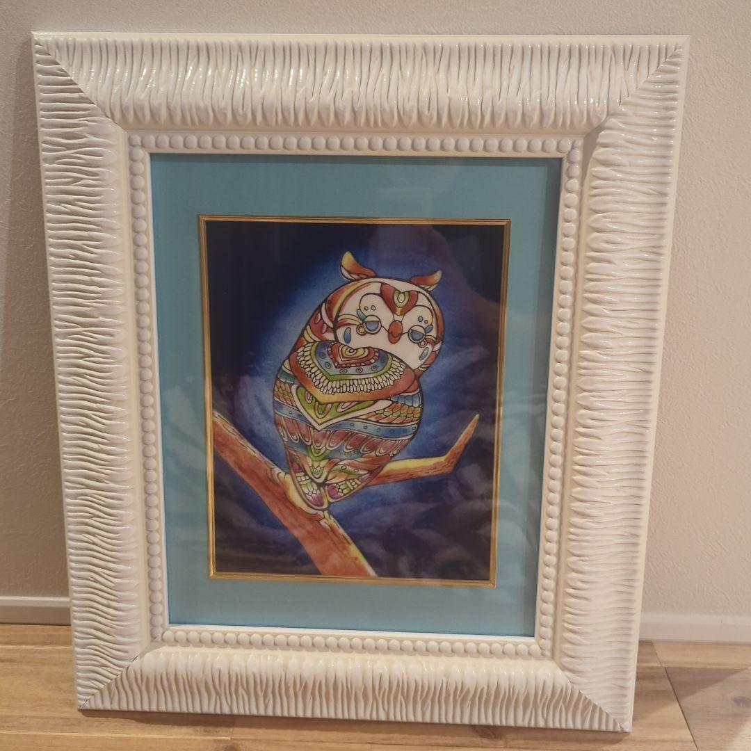 京七宝焼　七彩工房　　　カラフルなフクロウの絵画