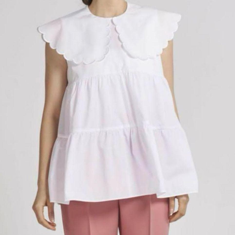 yori ヨリ スカラップカラー ティアードブラウス ホワイト