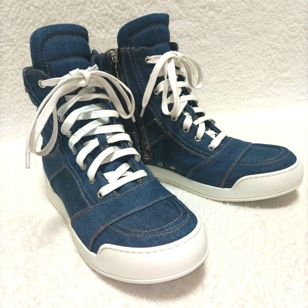 【美品】BALMAIN バルマン デニム インディゴ ハイカットスニーカー レア