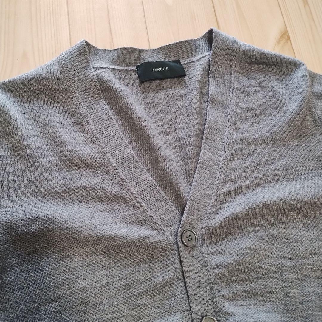 ZANONEザノーネ高級イタリアVネックカーディガンウールグレー