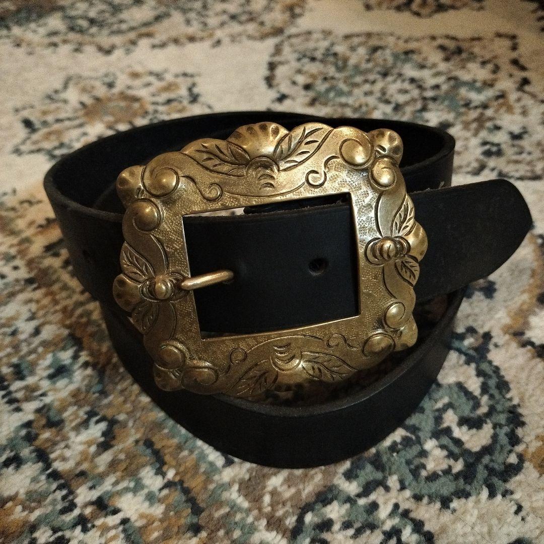 ラルフローレン　ビンテージ　ネイティブ　黒レザーベルト　RRL　ジョニーデップ