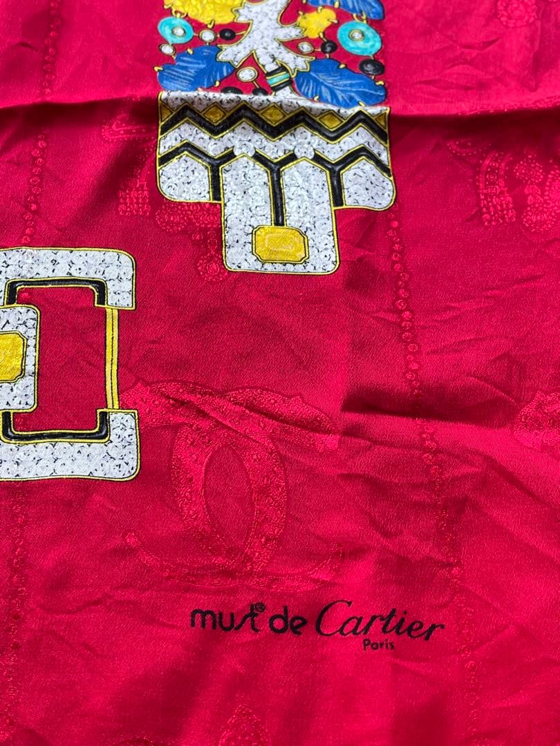 【新品未使用】Cartier シルク100% スカーフ 赤 ジュエリー柄