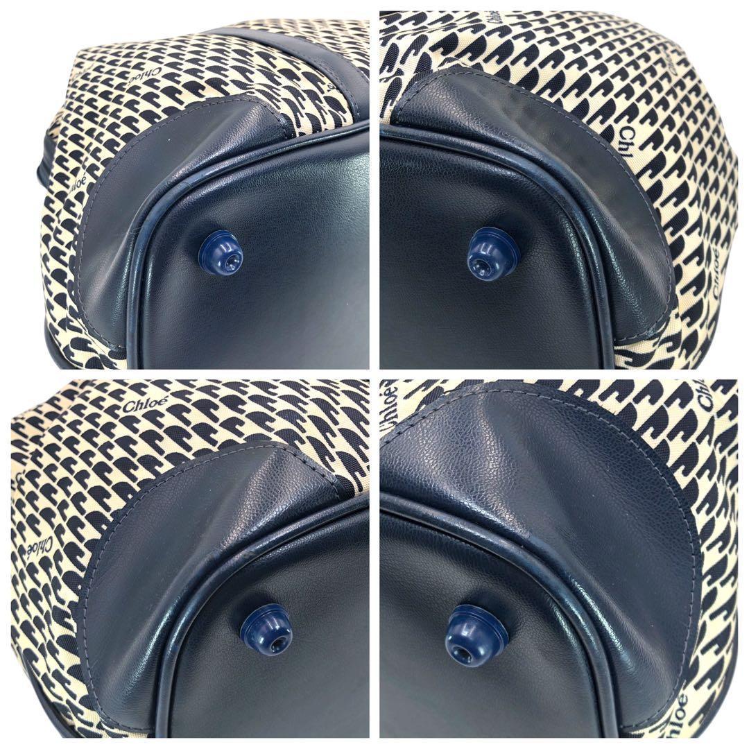 Chloe クロエ ボストンバッグ モノグラム レザー ネイビー ハンドバッグ