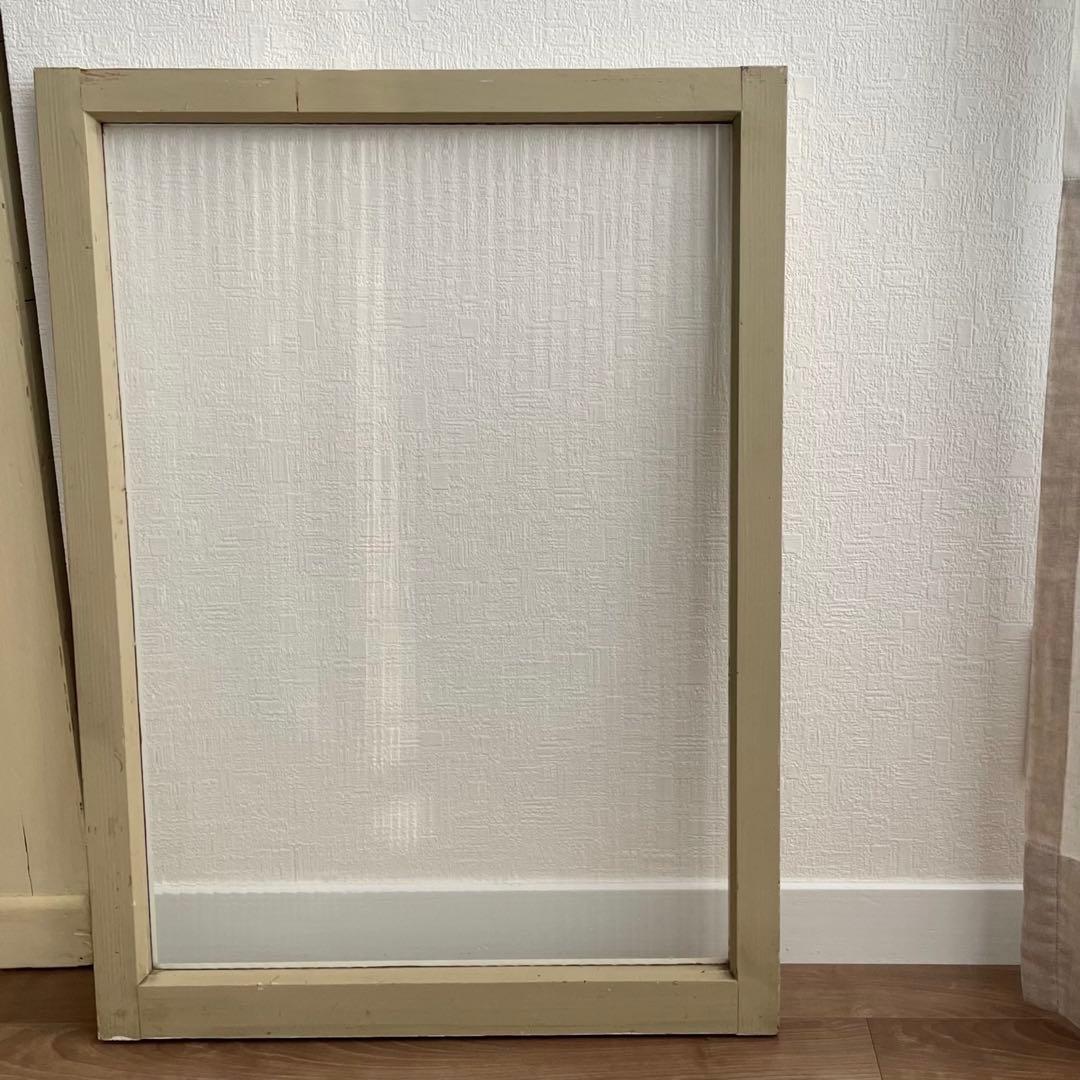 波板ガラス 窓枠 木製 建具 モールガラス 滑車付 2色 古道具 レトロ