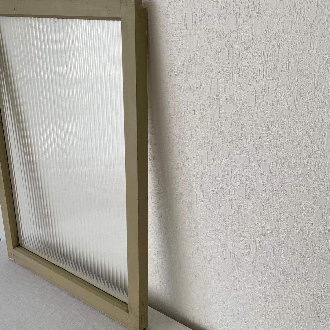 波板ガラス 窓枠 木製 建具 モールガラス 滑車付 2色 古道具 レトロ