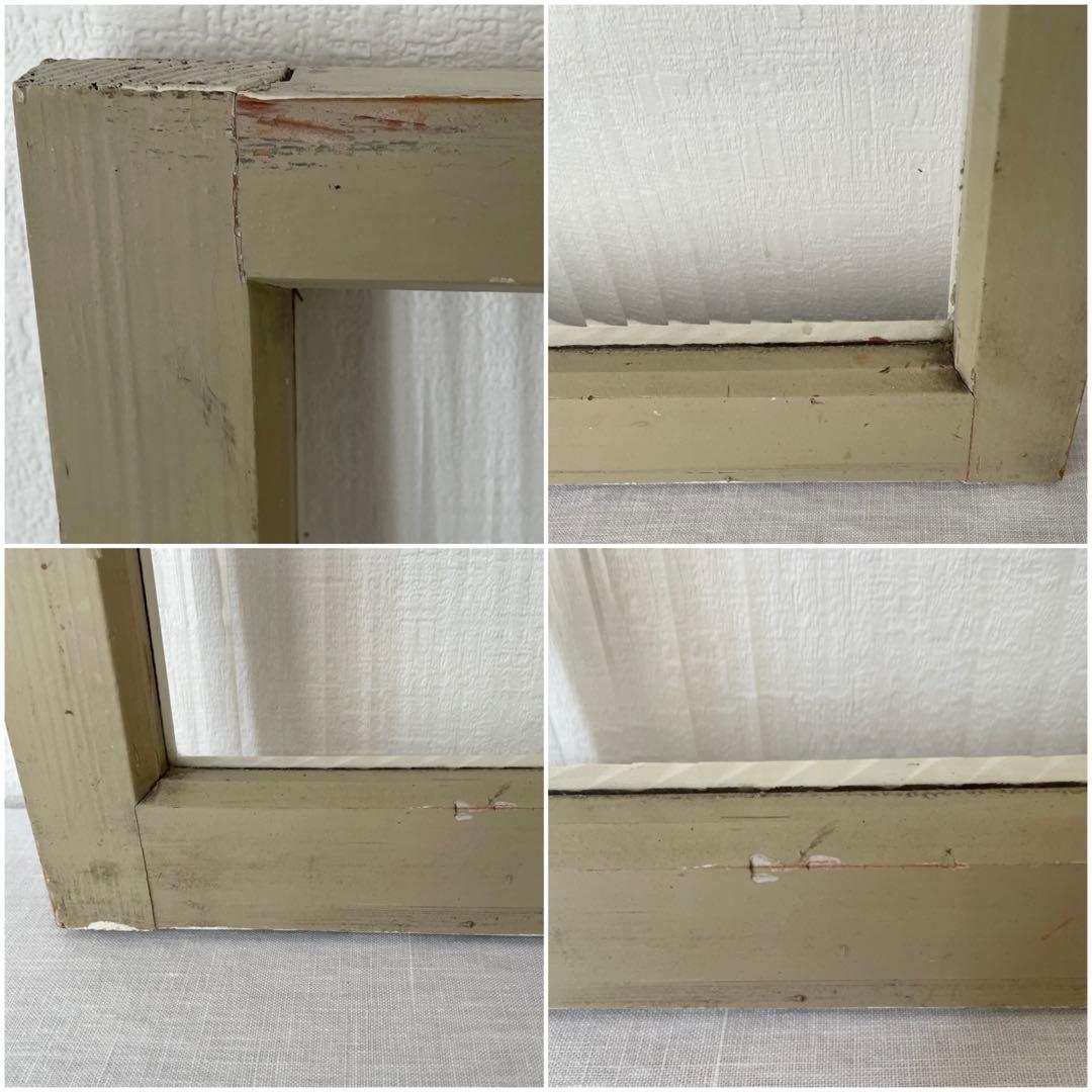 波板ガラス 窓枠 木製 建具 モールガラス 滑車付 2色 古道具 レトロ