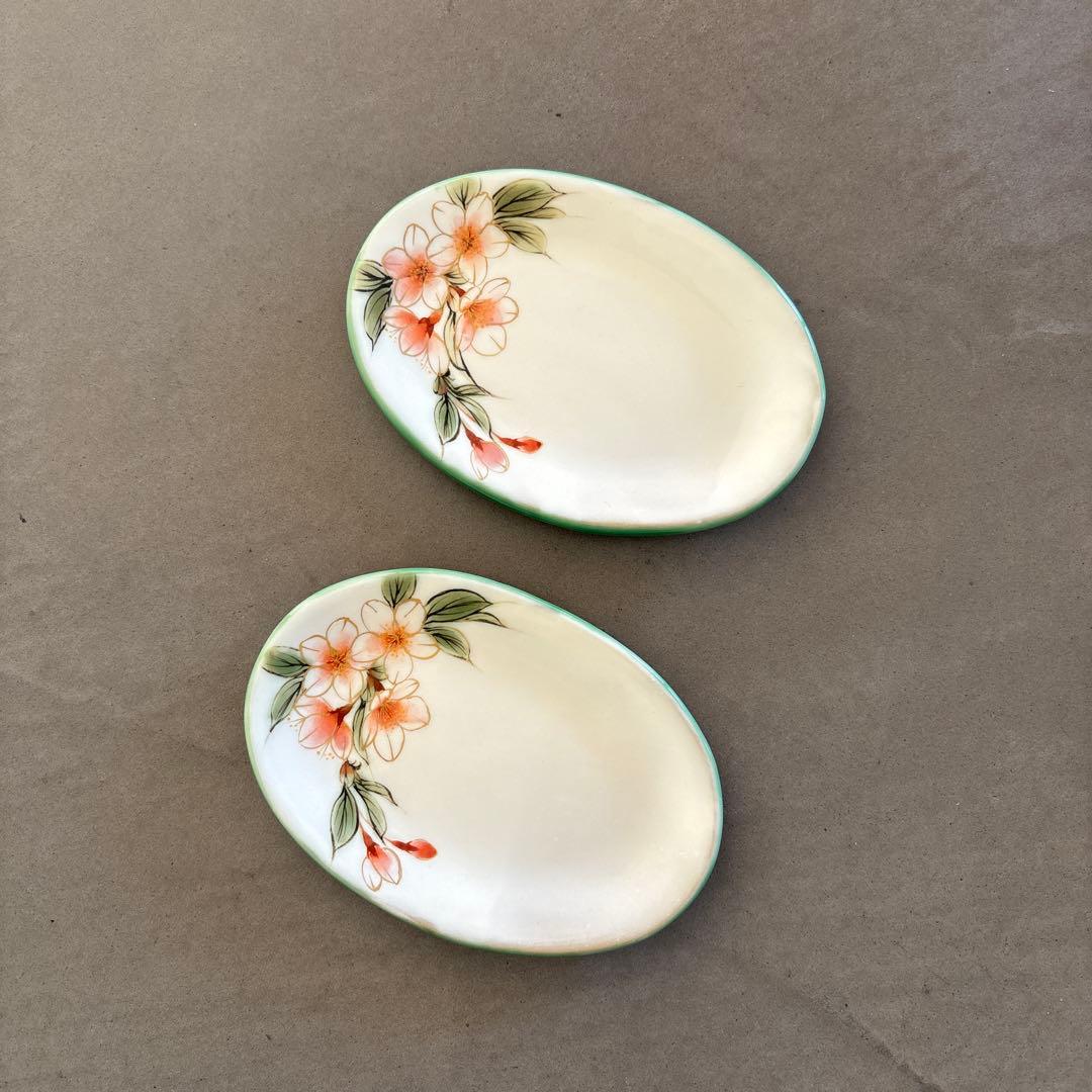 《ほぼ新品》美品【陶葊】京焼　清水焼　白掛彩草花　色絵付け　皿　桜　陶あん