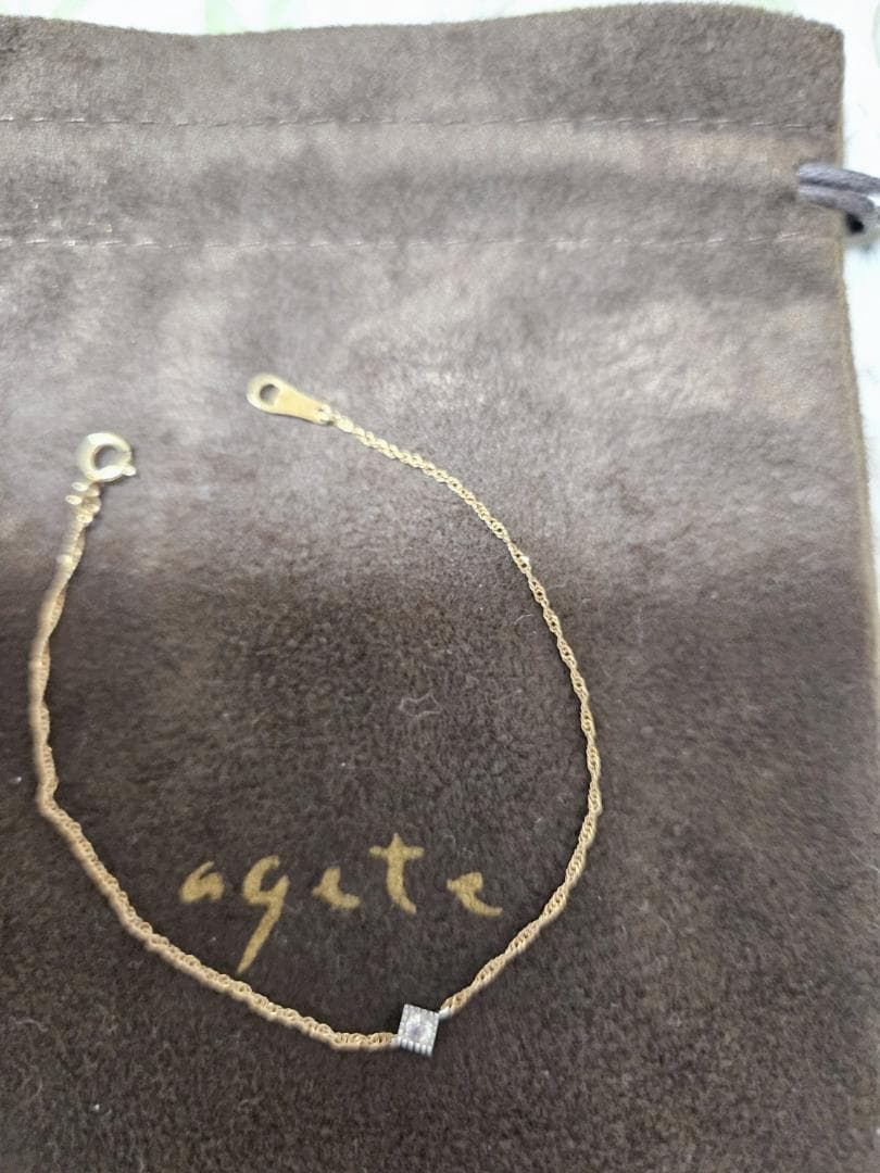 ◆agete ブレスレット K10 ホワイトサファイア 菱形 ミル打ち！美品