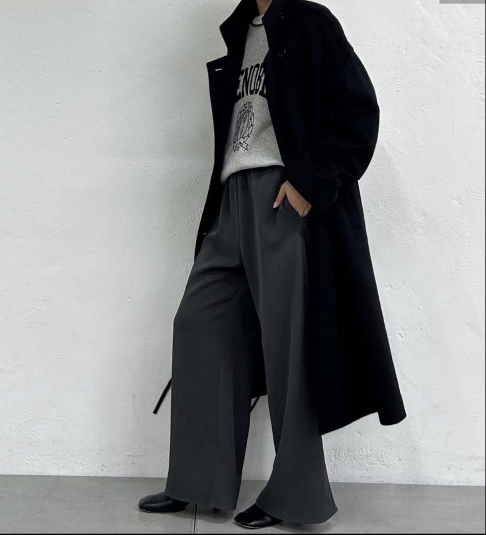 ラウンジドレス　スタンドカラーコート　ウール　ロングコート　ステンカラー