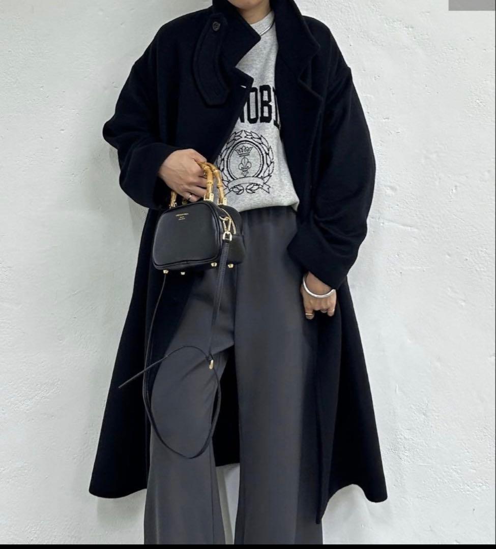 ラウンジドレス　スタンドカラーコート　ウール　ロングコート　ステンカラー