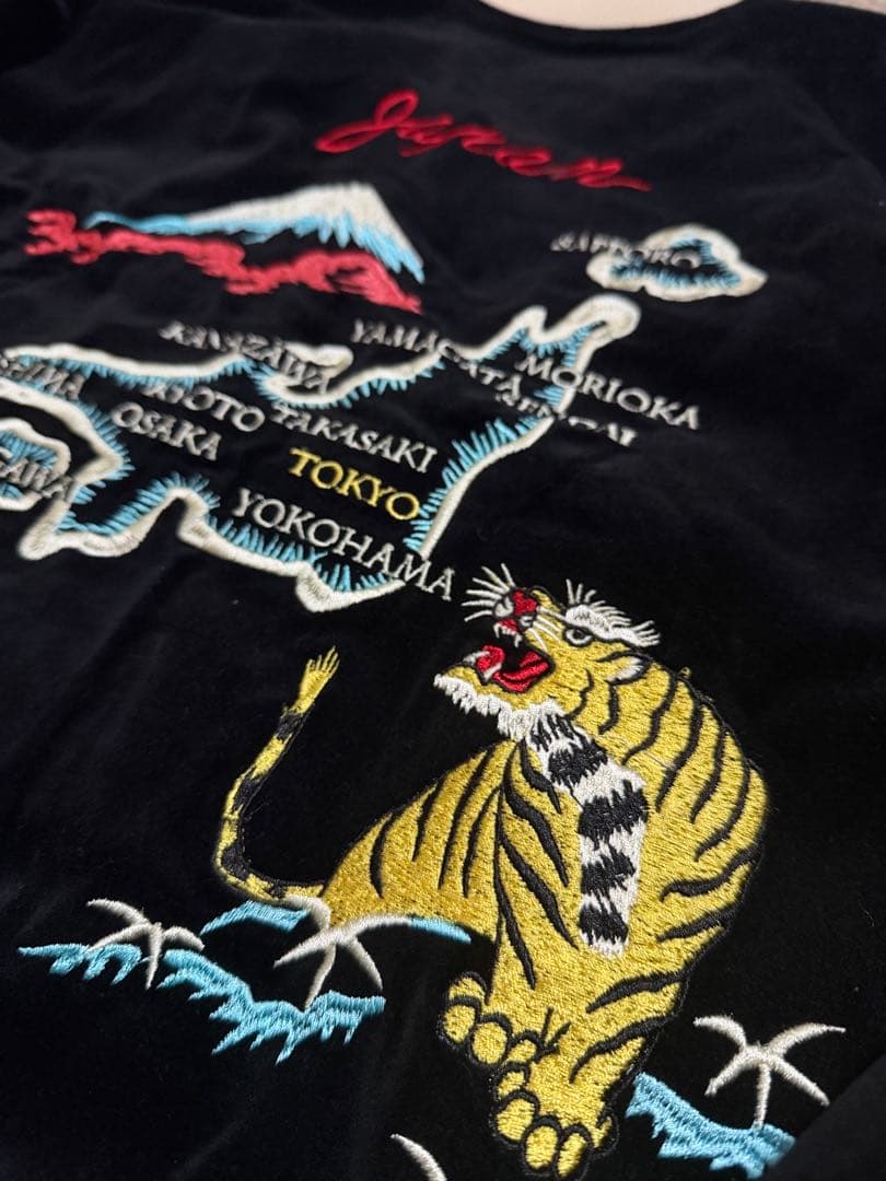 美品 ehka sopo 別珍 虎 日本地図 スカジャン unisex サテン