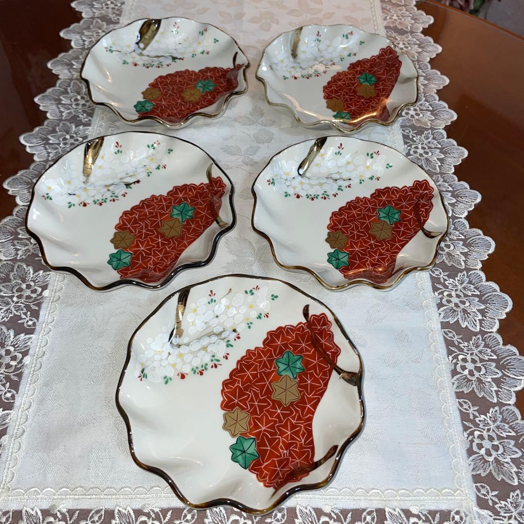 平安萬珠堂　京焼　雲錦　取皿　乾山写　手描き　5枚セット　未使用